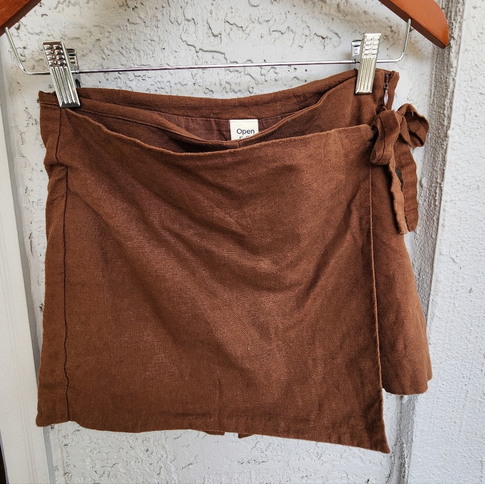 Open Edit Brown Wrap Mini Skirt Skort Shorts Xs